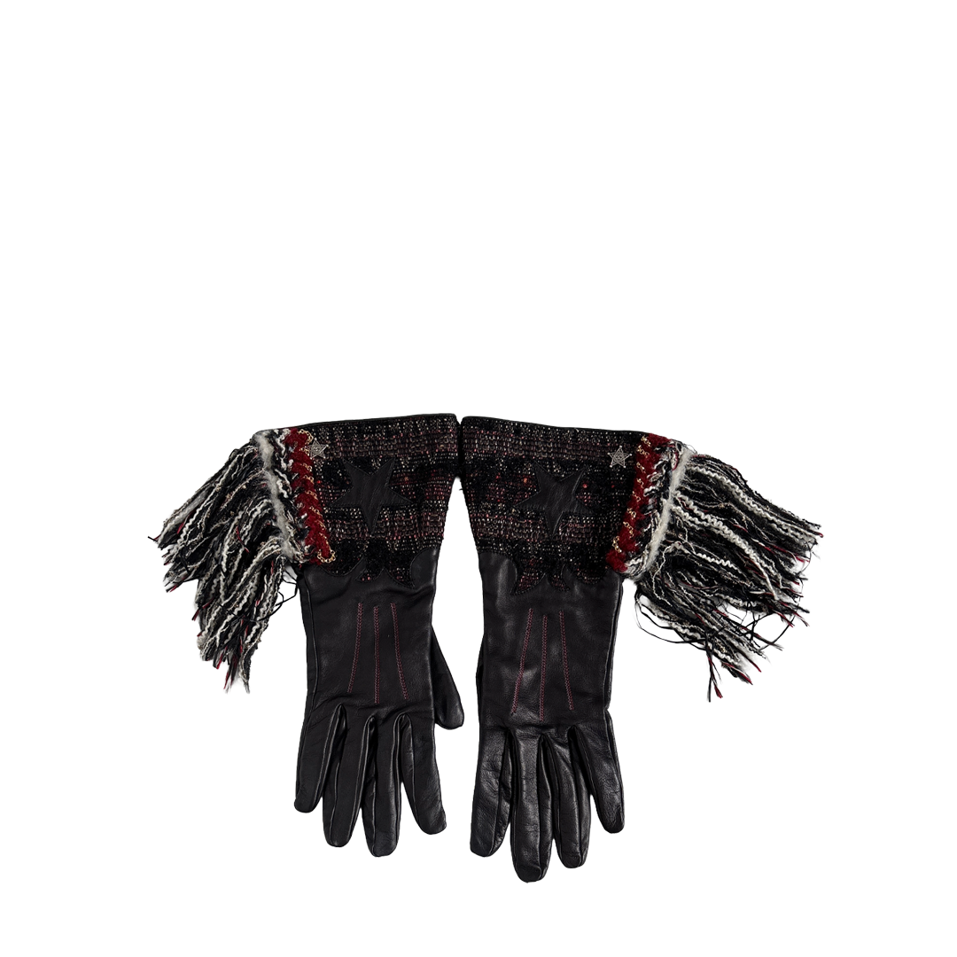 Chanel leather and tweed gloves