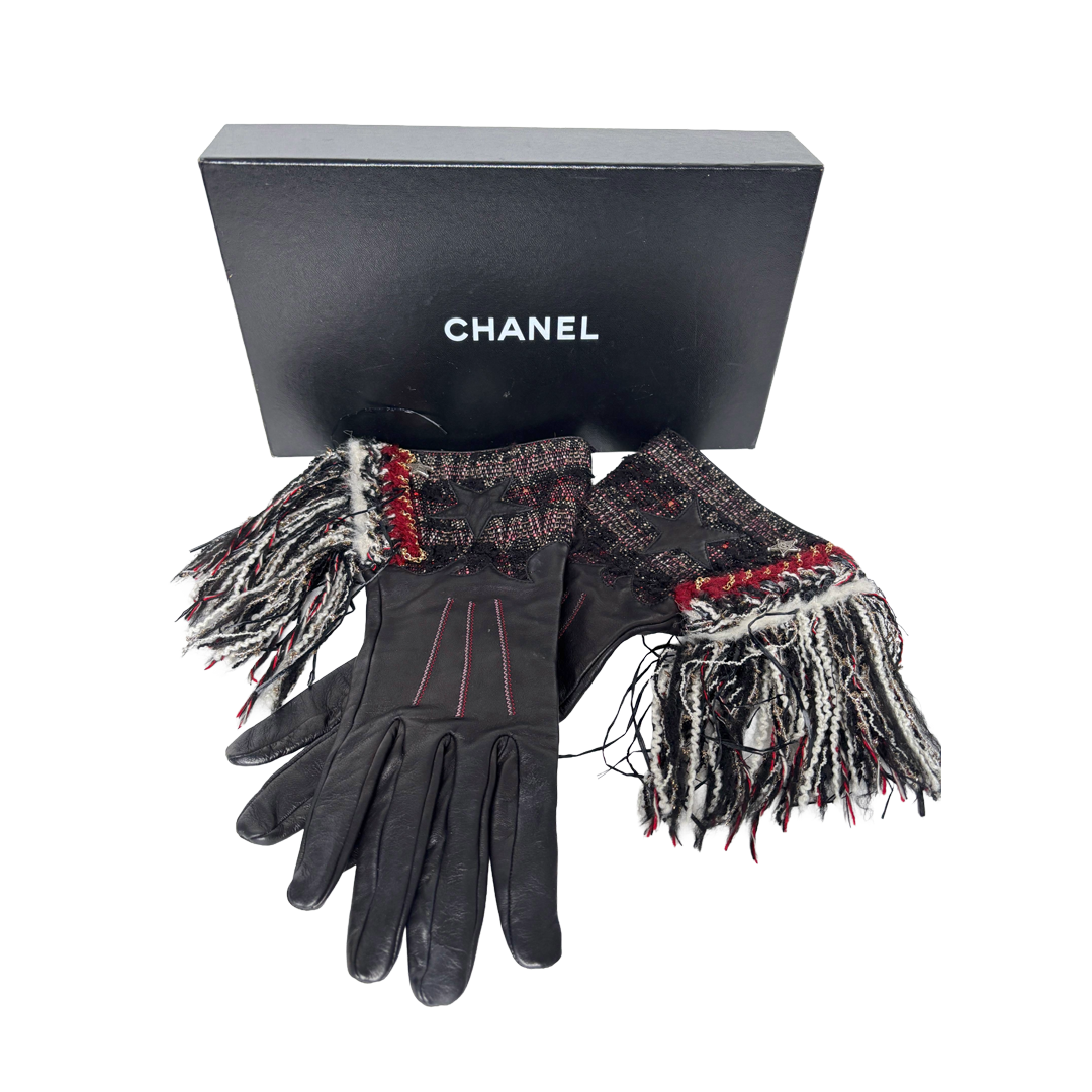 Chanel leather and tweed gloves