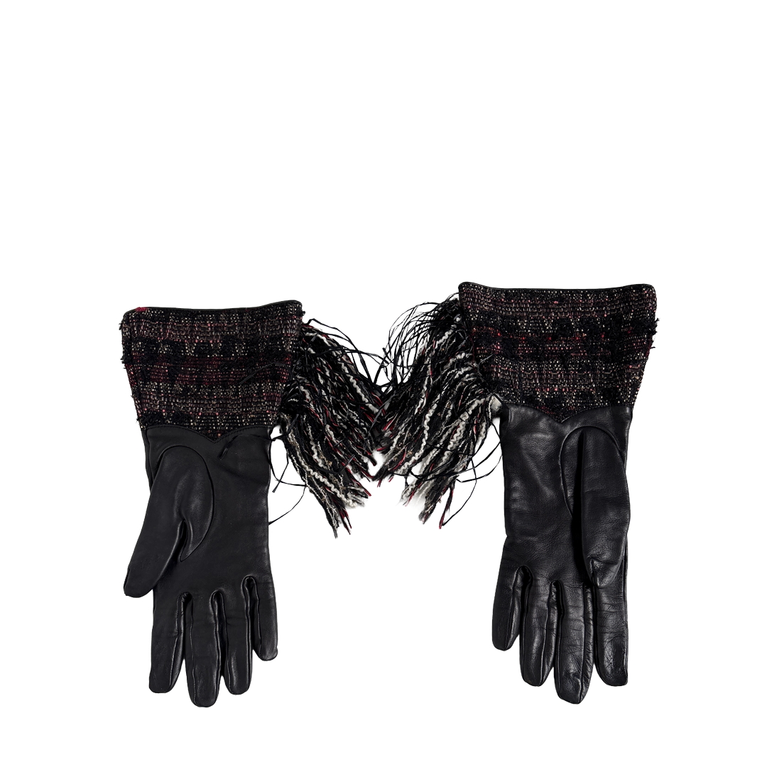 Chanel leather and tweed gloves
