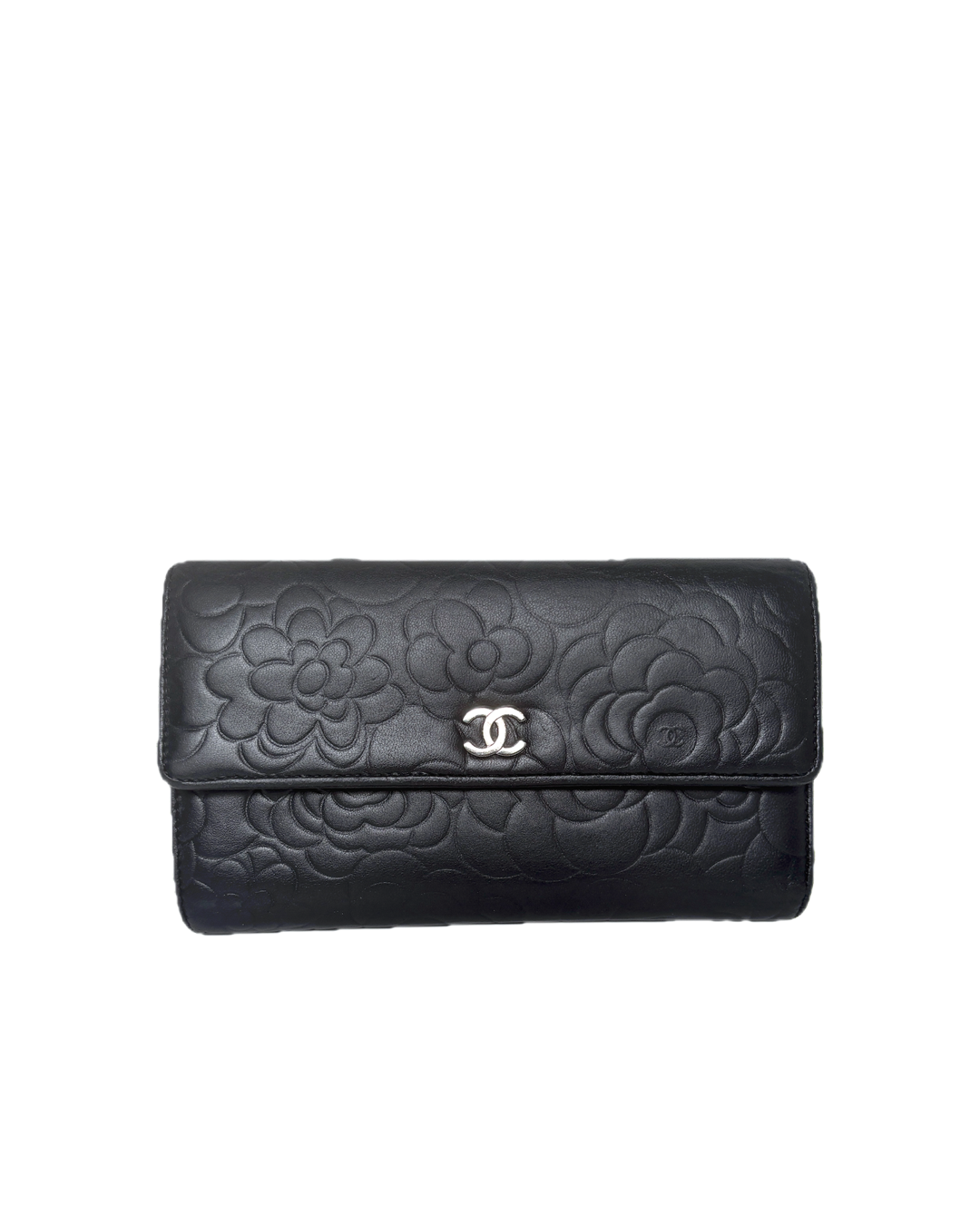 Chanel black leather "Camilia" wallet